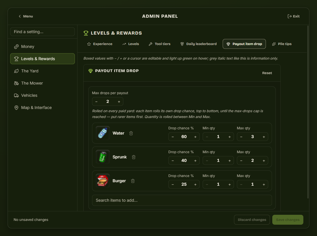 Payout item drop