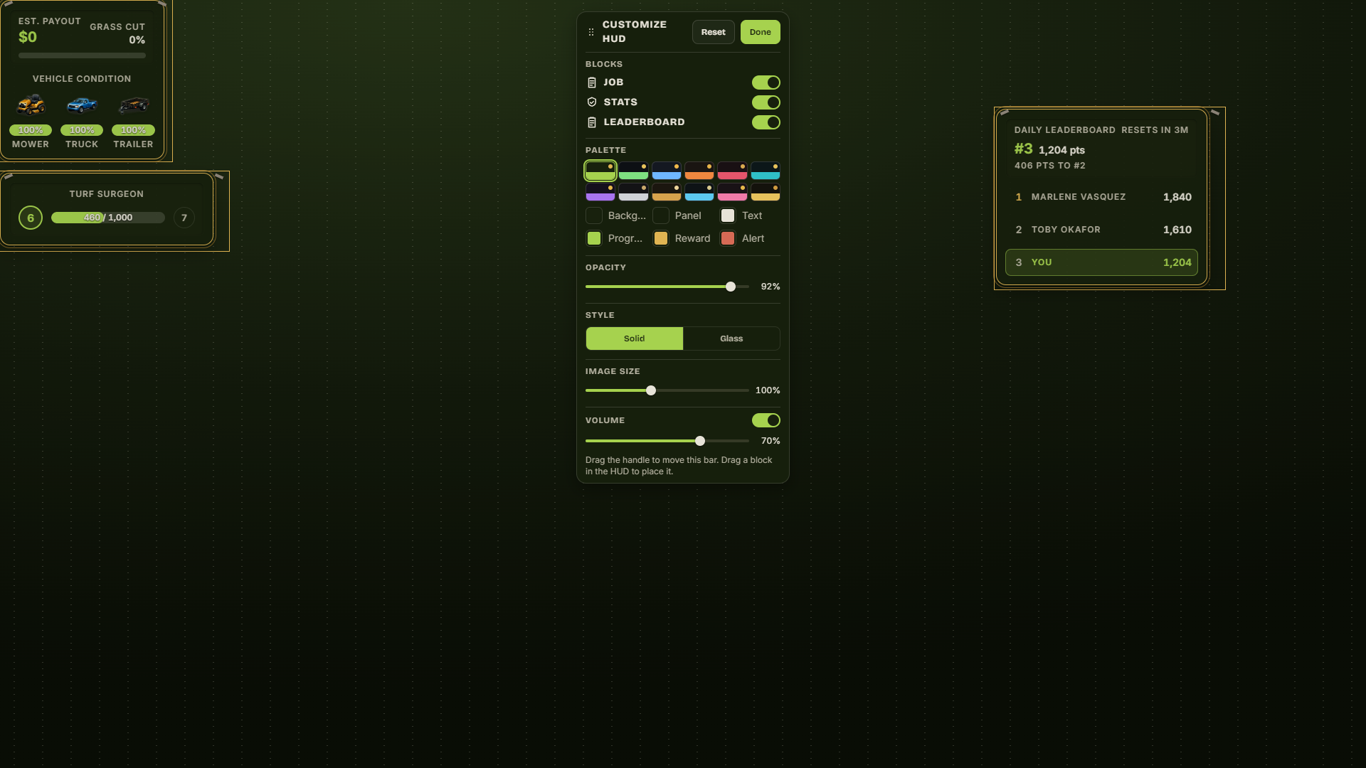 HUD arranger